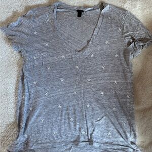 J. Crew Heather Gray V-Neck Tee with White Star Embroidery